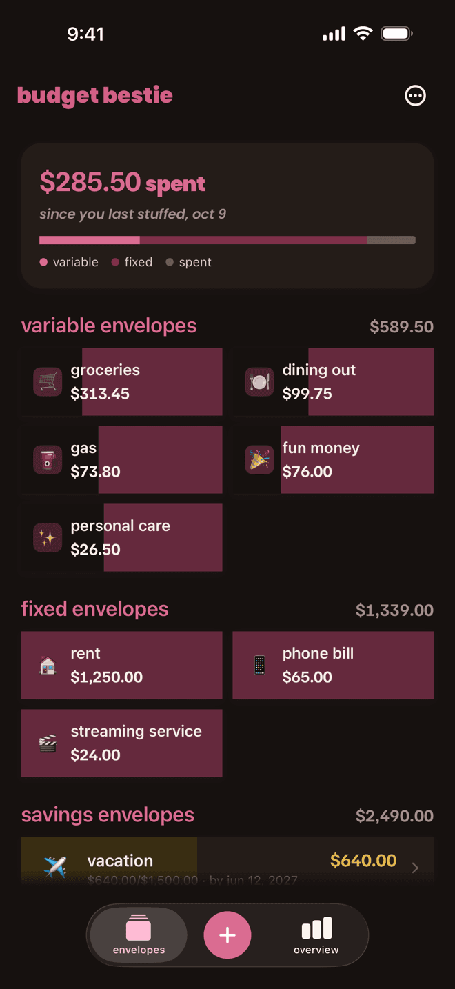the envelopes home in dark mode