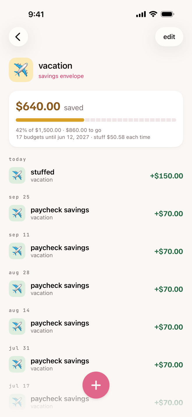 the vacation savings envelope: what is saved, what is to go, and how much to stuff each time